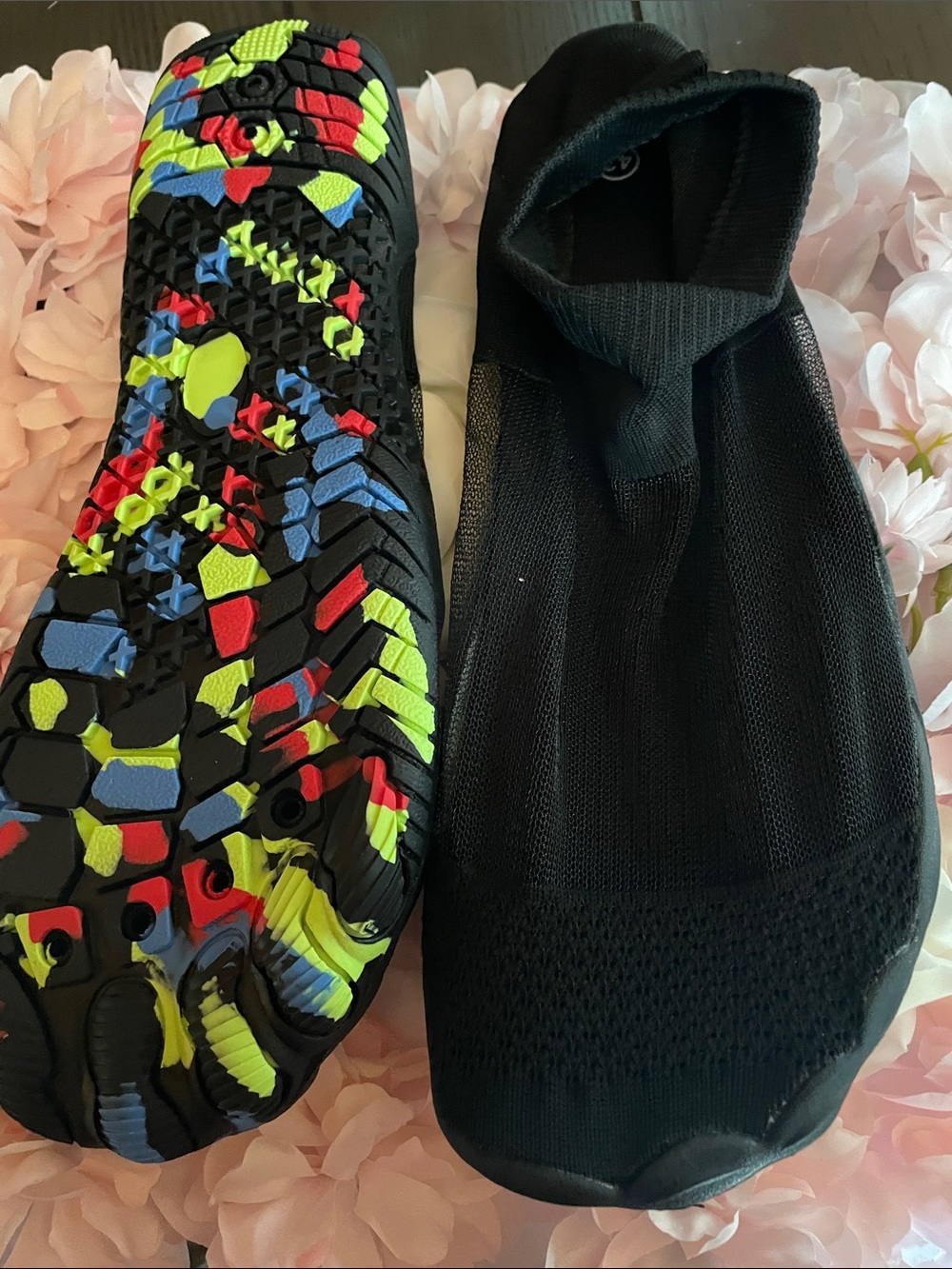 Women’s Black Slip-On Athletic Water Socks with Multicolor Traction Sole